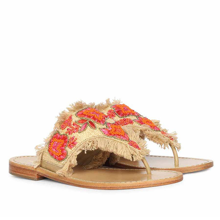 Saint Flora Coral Hand-Embroidered Leather Flats