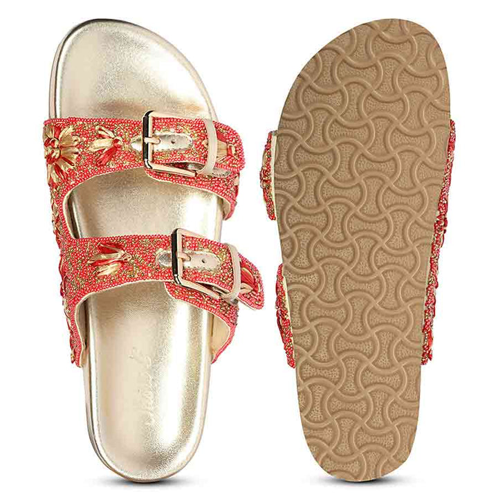 Saint Elliot Coral Leather Platform Sandals