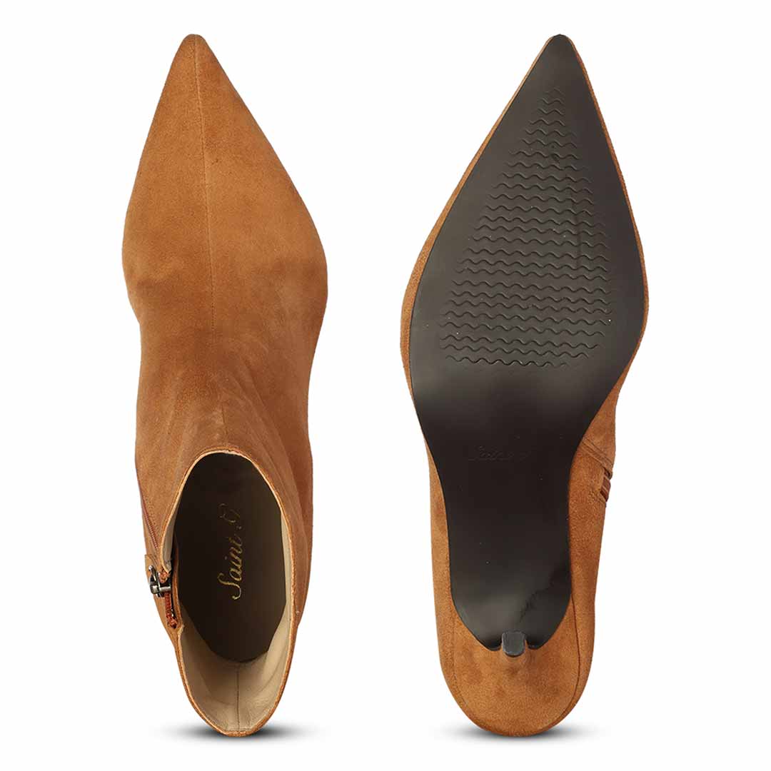 Saint Romola Tan Suede Leather Stiletto Ankle Boots