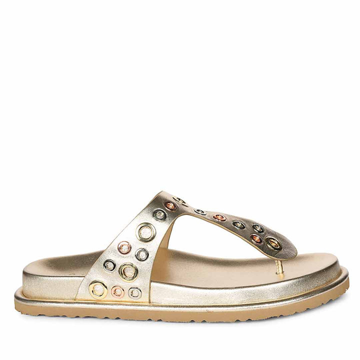 Saint Raelyn Eyelet Gold Leather Footbed Sandals