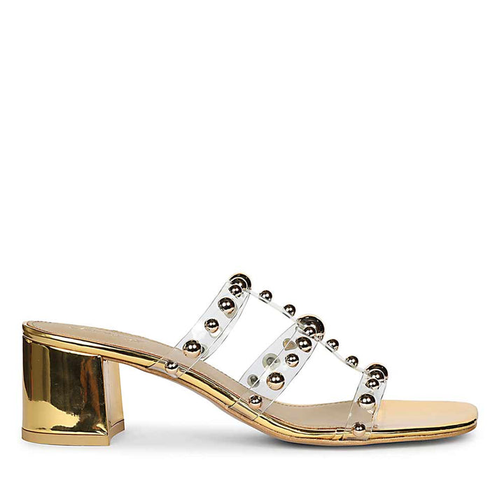 Saint Ivo Stud Embellished Gold Block Heels