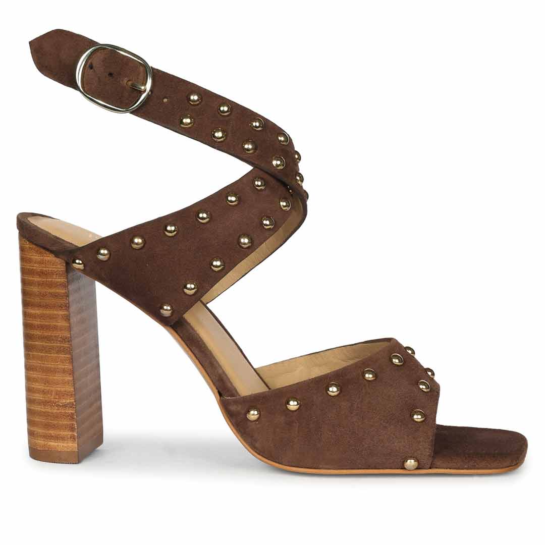 Saint Maren Studded Brown Suede Leather Heels