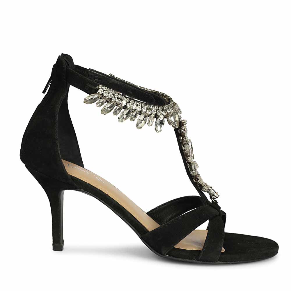 Saint Celestia Stone Embellished Black Leather Stilettos