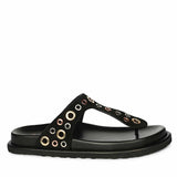 Saint Raelyn Eyelet Black Leather Footbed Sandals