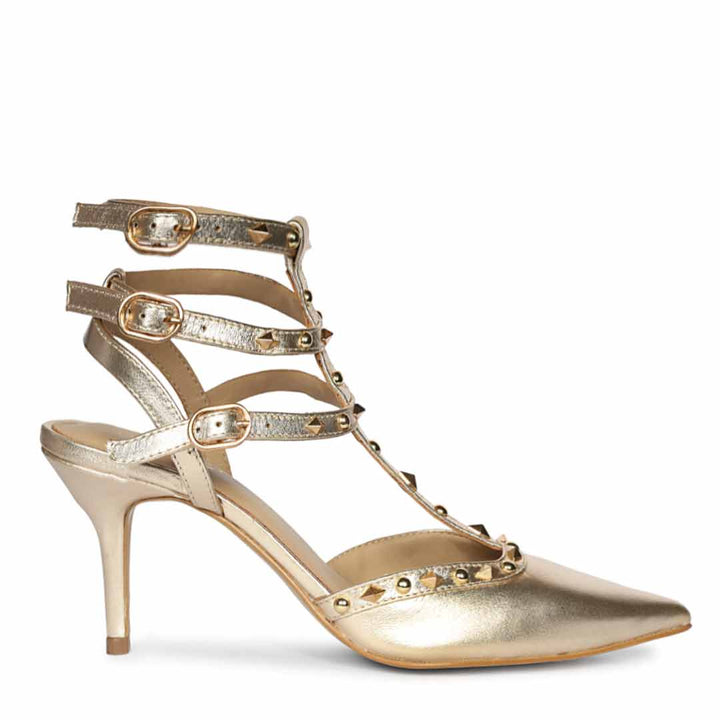 Saint Brittany Studded Cage Gold Leather Pumps
