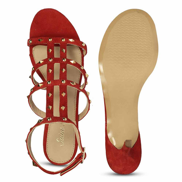Saint Quenel Red Leather Studded Stilettos