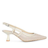 Saint Twila Crystal Embellished Beige Leather Slingbacks