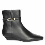 Saint Jimena Black Leather Buckle Low Wedge Ankle Boots