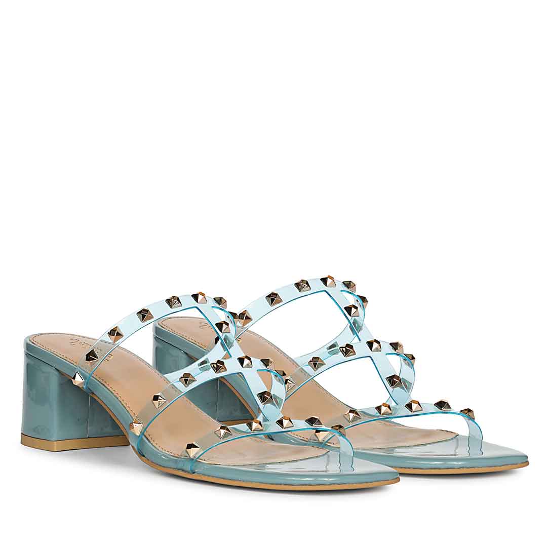 Saint Mavis Gold Studs Blue Block Heels