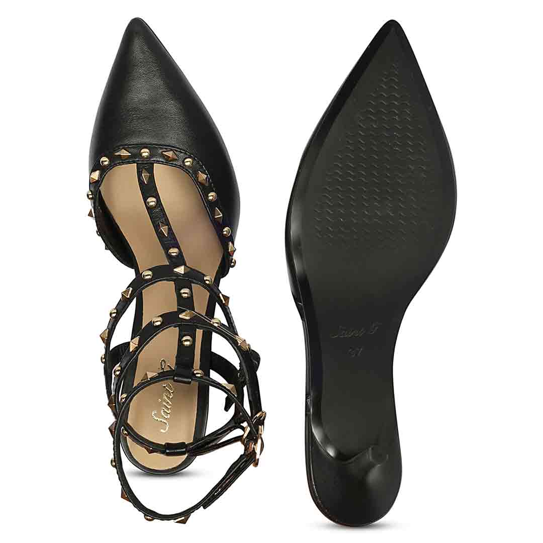 Saint Vorela Studded Multi Strap Black Leather Heels