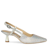 Saint Trinity Crystal Glimmer Slingback Silver Leather Heels