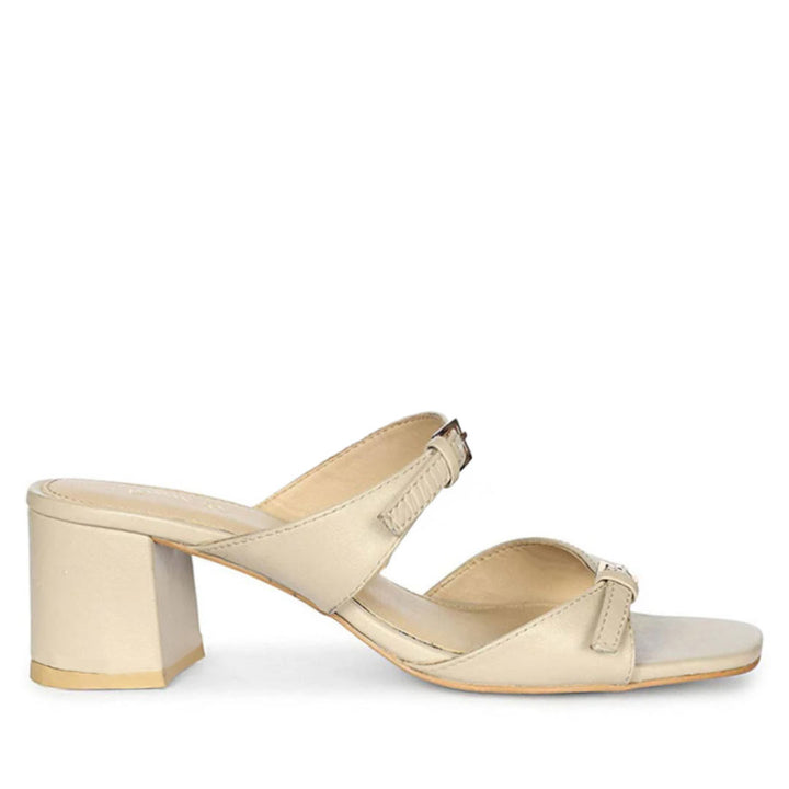 Saint Ellery Buckle Beige Leather Block Heel Sandals