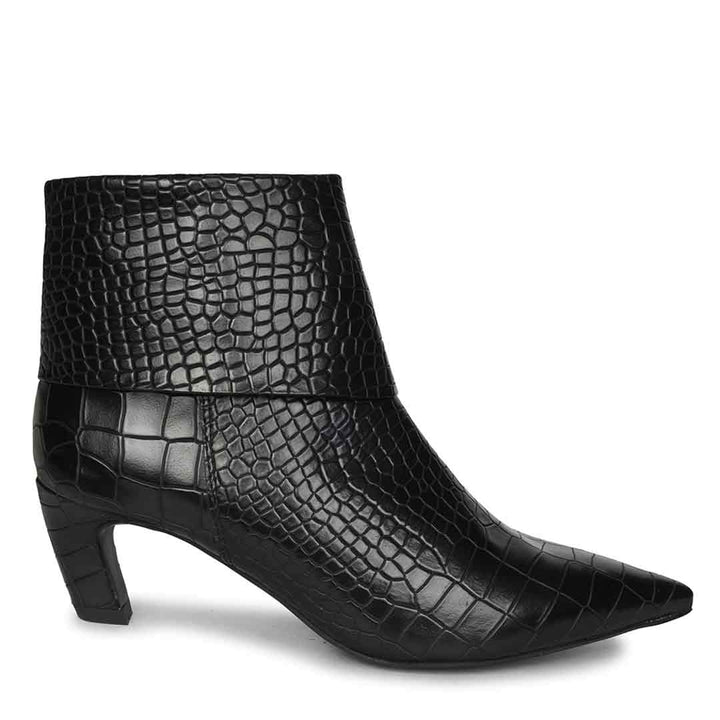 Saint Eden Fold-Over Black Croco Ankle Boots