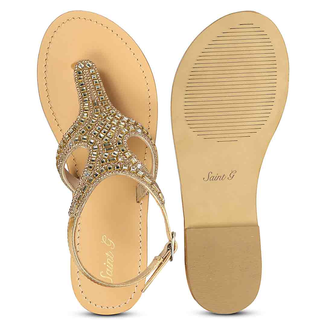 Saint Glaze Stone Gold Leather Flats