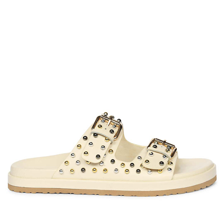 Saint Marnie Off-White Studded Leather Footbed Sandals