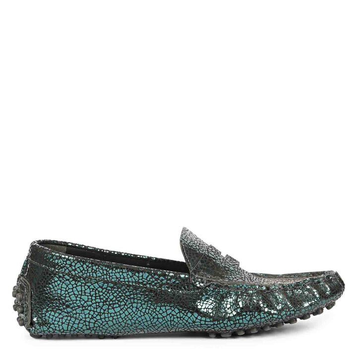 Saint Liana Green Metallic Woven Leather Loafers