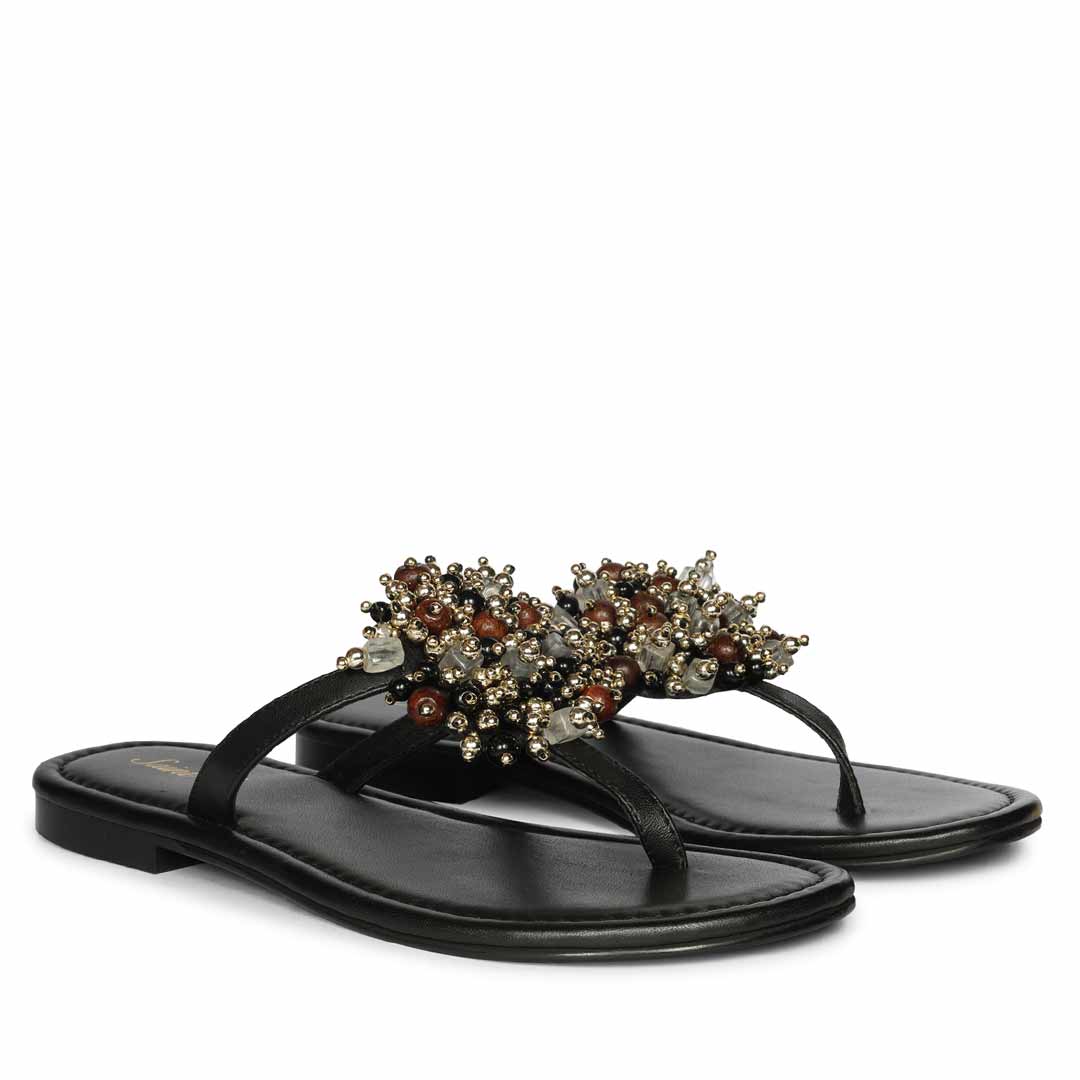 Saint Briony Jeweled Black Leather Flats