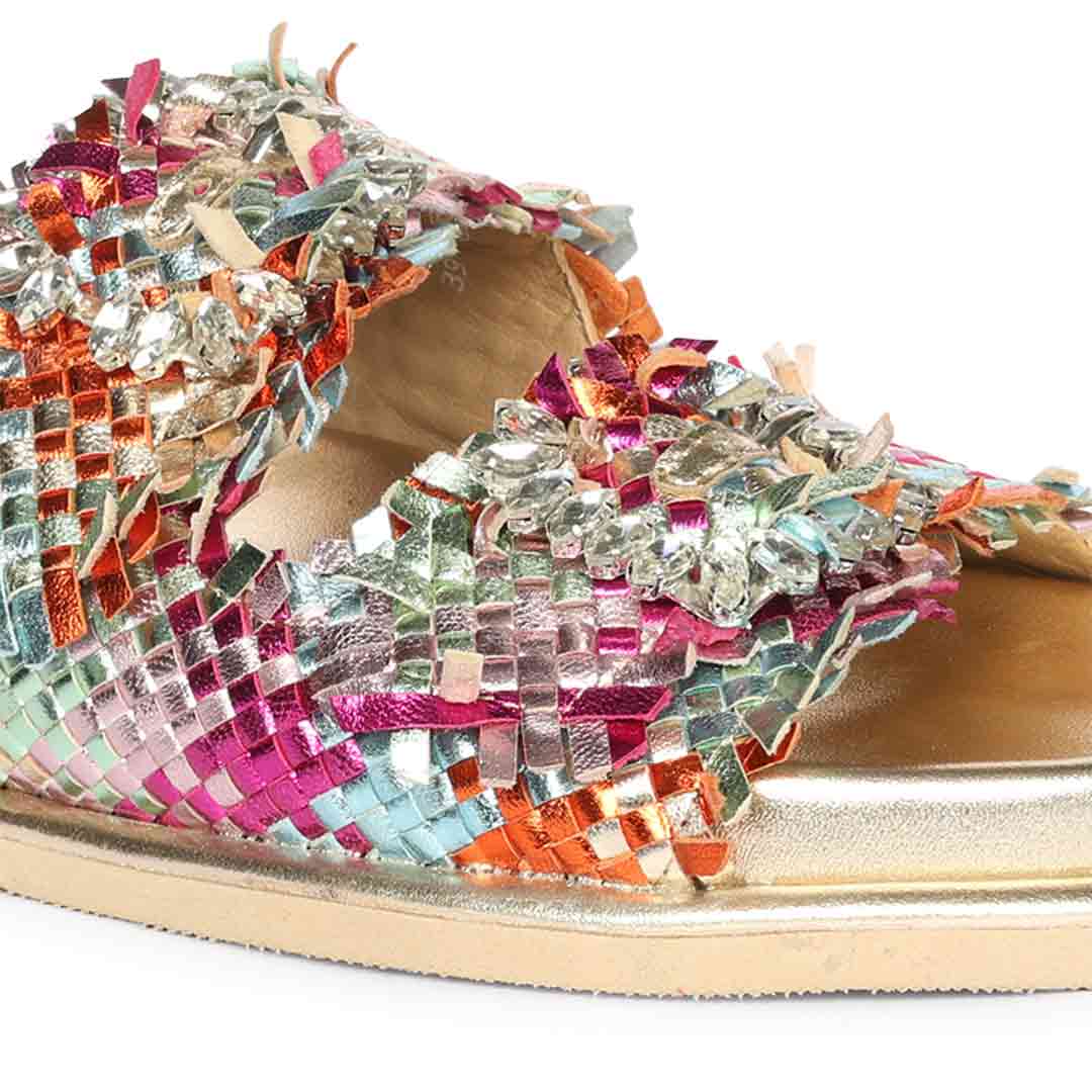 Saint Nuala Crystal Stone Multi Woven Leather Sandals