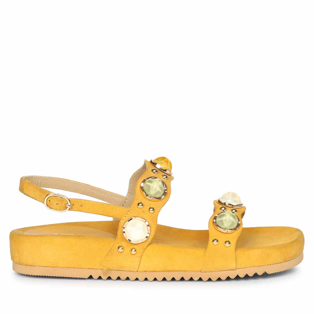 Saint Solira Multi Stone Mustard Leather Footbed Sandals – SaintG USA