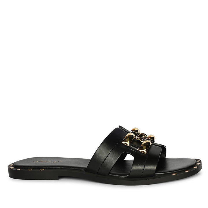 Saint Black Leather Flat