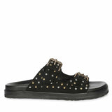 Saint Marnie Studded Black Leather Footbed Sandals