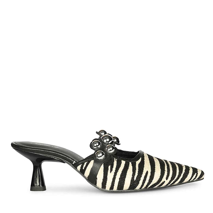Saint Xenia Zebra Studded Strap Leather Pointed Heels