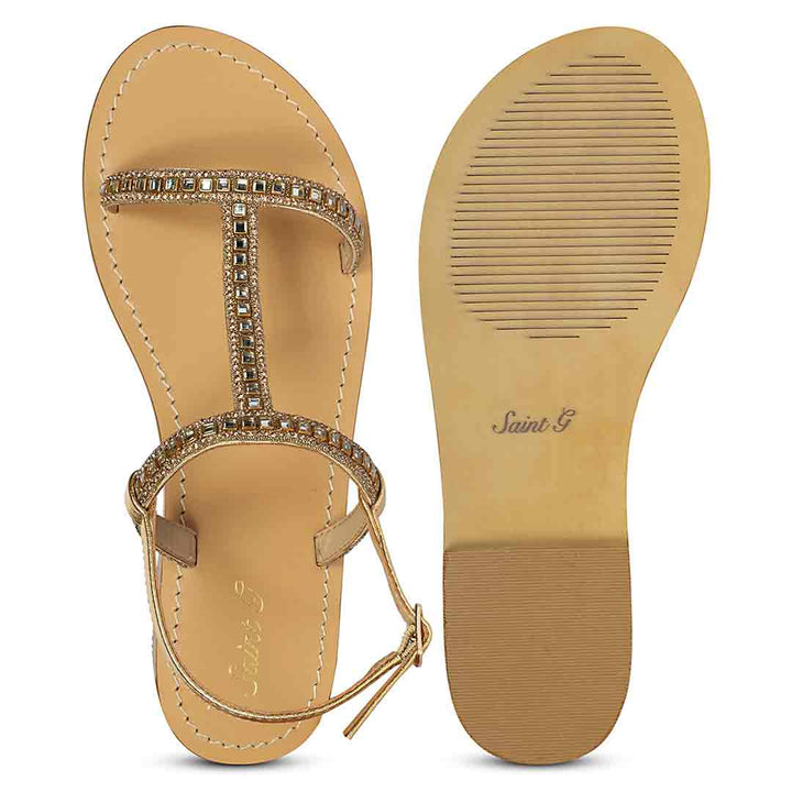 Saint Raelin Metallic Gold Leather Embellished Sandals
