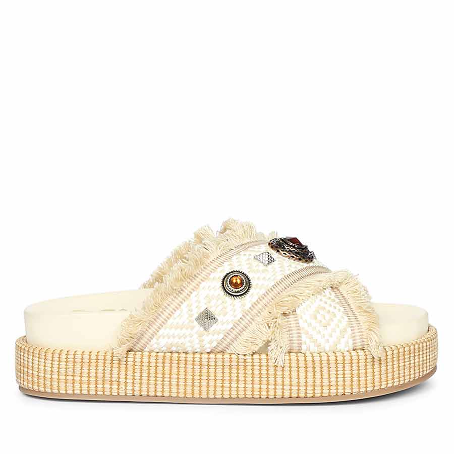 Saint Lenora Raffia Fringe Leather Platform Sandals