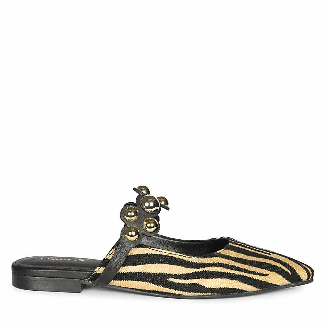 Saint Danika Beige Zebra Studded Leather Flats