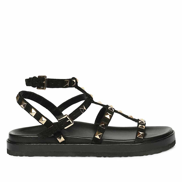 Saint Tessa Black Studded Leather Footbed Sandals