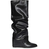 Saint Arlet Slouch Fold-Over Black Wedge Knee-High Boots