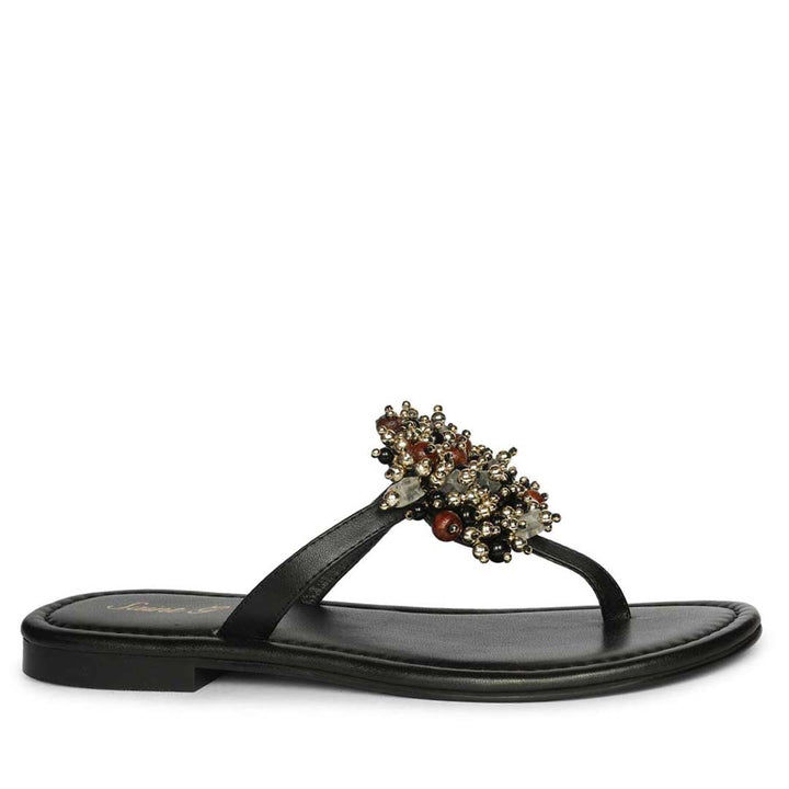 Saint Briony Jeweled Black Leather Flats