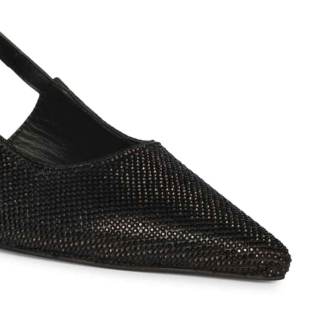 Saint Trinity Crystal Glimmer Slingback Black Leather Heels