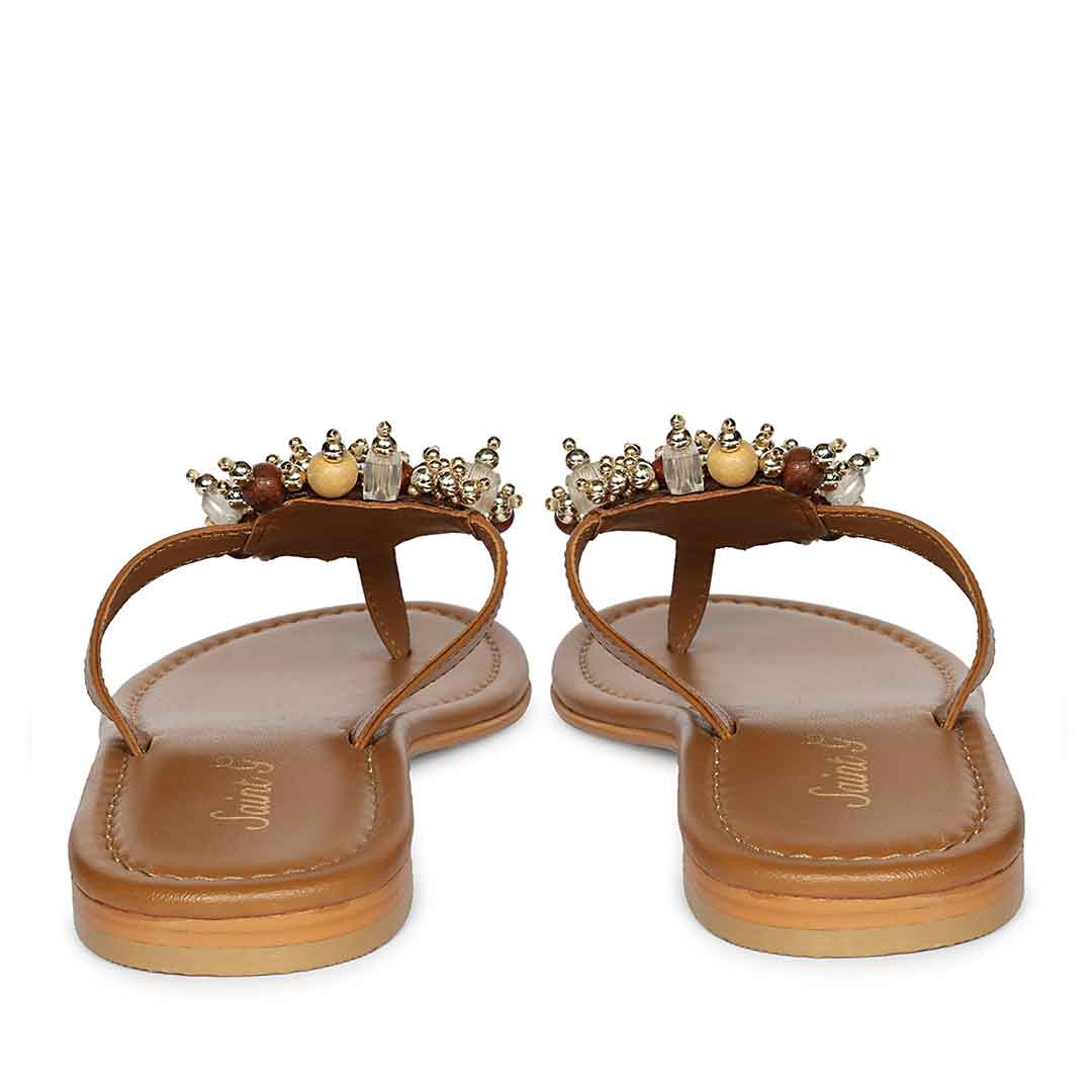 Saint Briony Jeweled Tan Leather Sandals