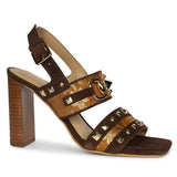 Saint Larisa Embellished Dark Brown Leather High Block Heels