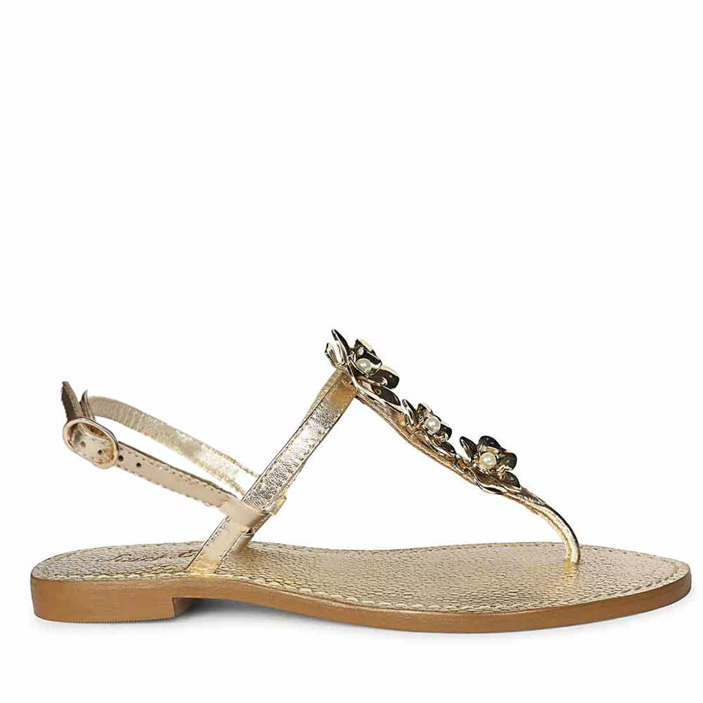 Saint Orion Flower Gold Metallic Leather Sandals