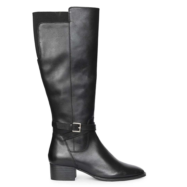 Saint Areti Buckle Black Leather Knee High Boots