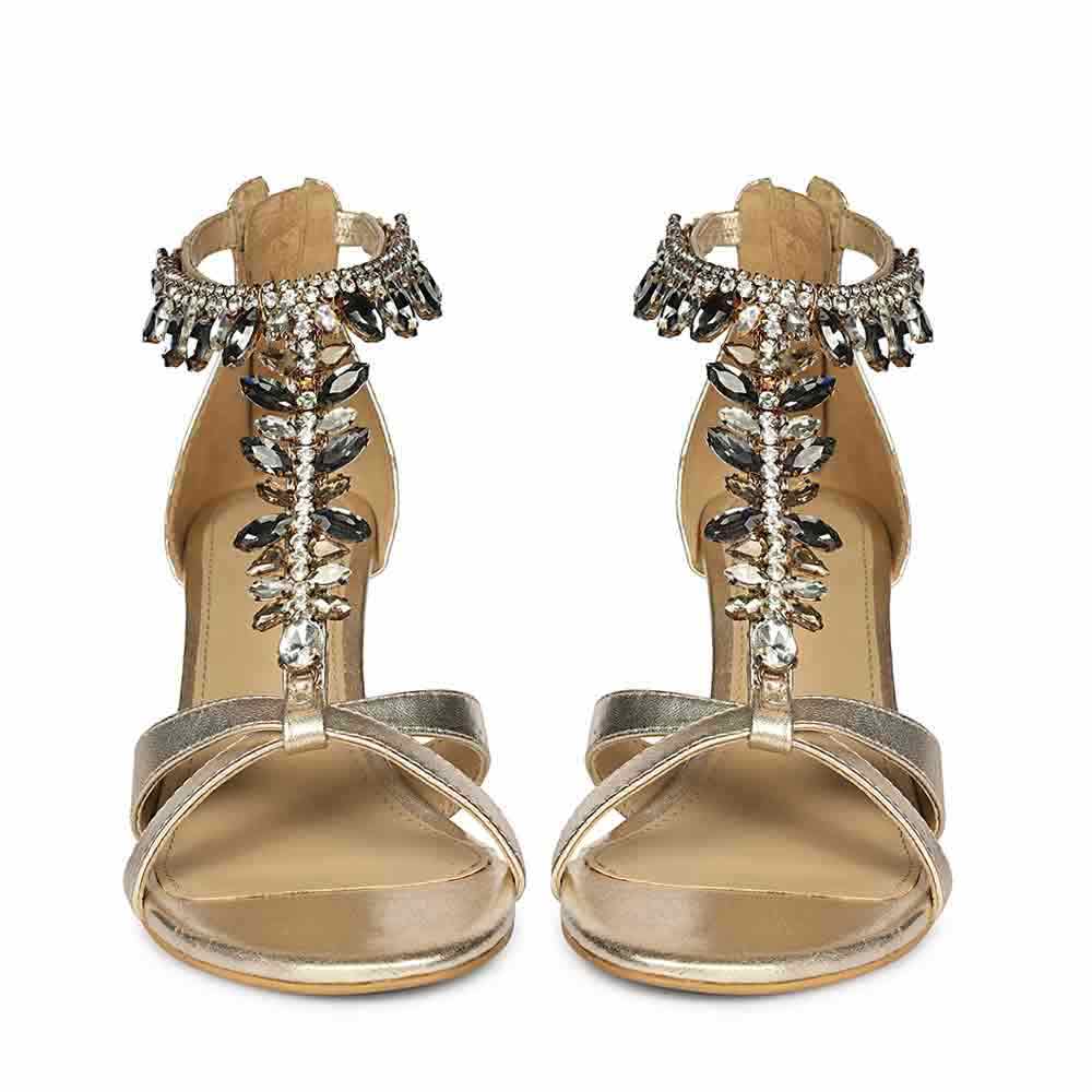Saint Celestia Stone Embellished Gold Leather Stilettos