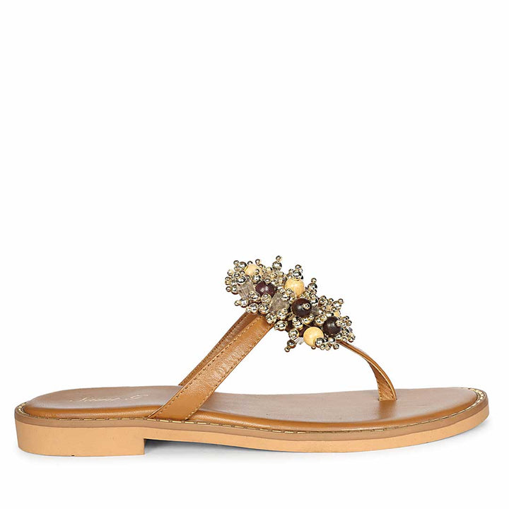 Saint Briony Jeweled Tan Leather Sandals