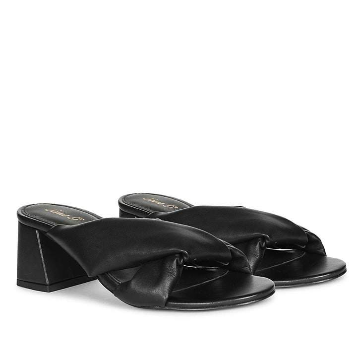 Saint Athena Black Glove Leather Block Heels