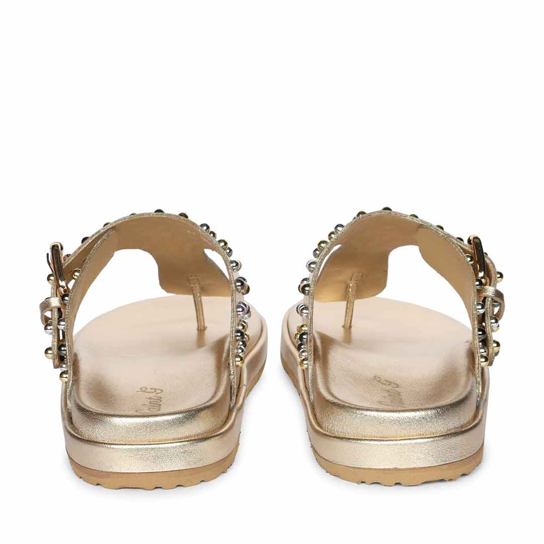 Saint Roma Studded Metallic Gold Footbed Sandals