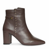Saint Aurelia Studded Brown Leather Block Heel Ankle Boots