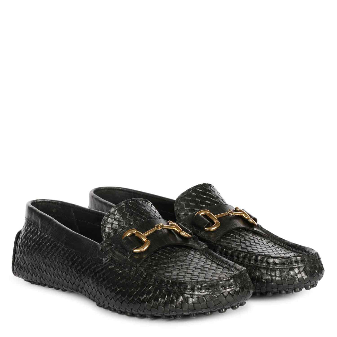 Saint Lucy Black Woven Leather Loafers