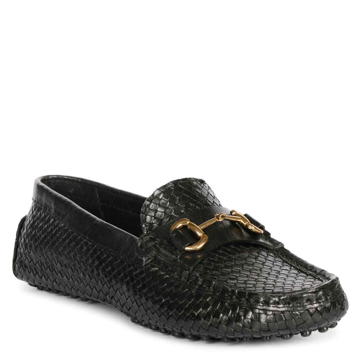 Saint Lucy Black Woven Leather Loafers