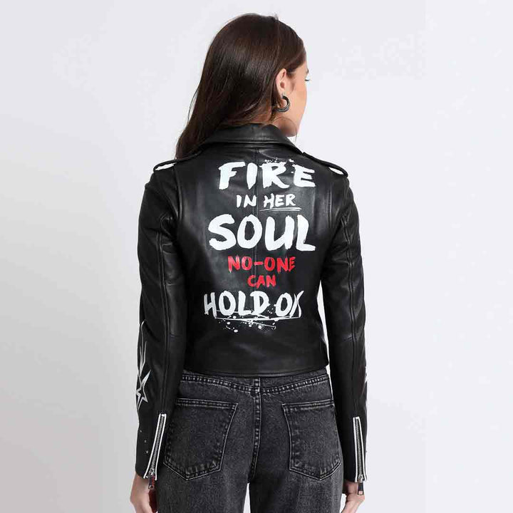 Saint Grecia Black Leather Women Biker Jackets