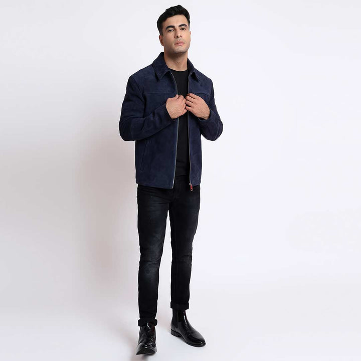 Saint Aris Blue Leather Men's Bomber Jackets