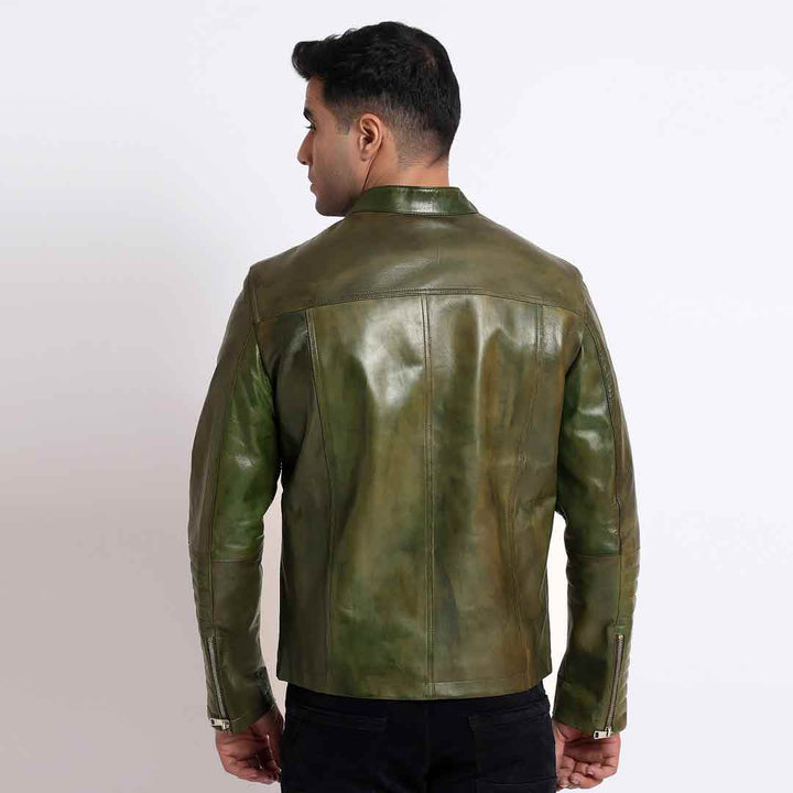 Saint Agostino Olive Leather Men's Cafe Racer Jackets