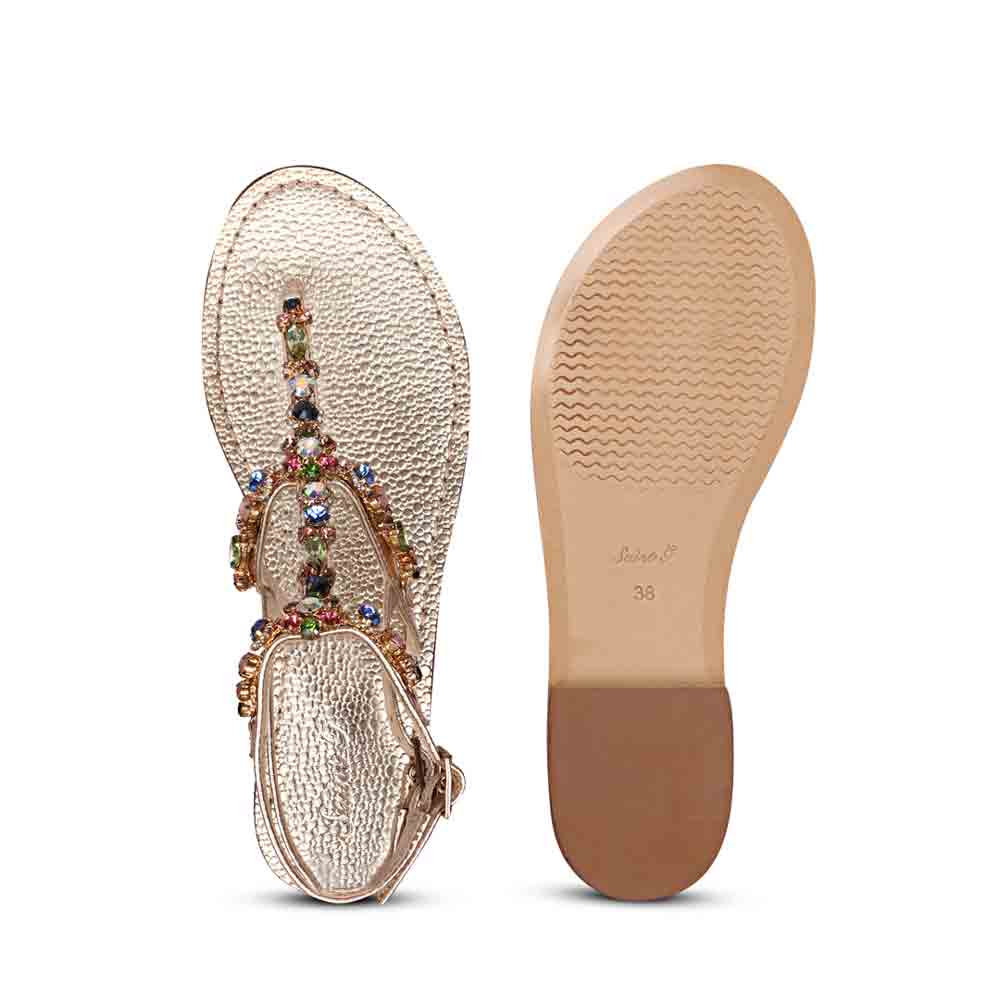 Saint Zuri Multi Stone Embellished Platin Leather Sandals