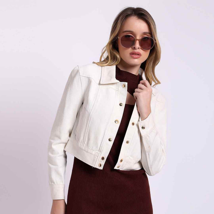 Saint Noemi  Women White Denim Collar Jackets