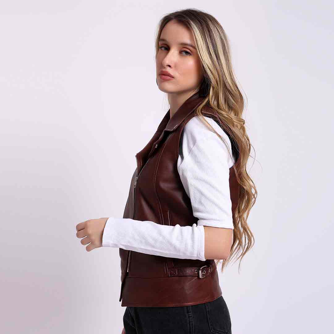 Saint Micaela Burgundy Leather Women Collar Jackets